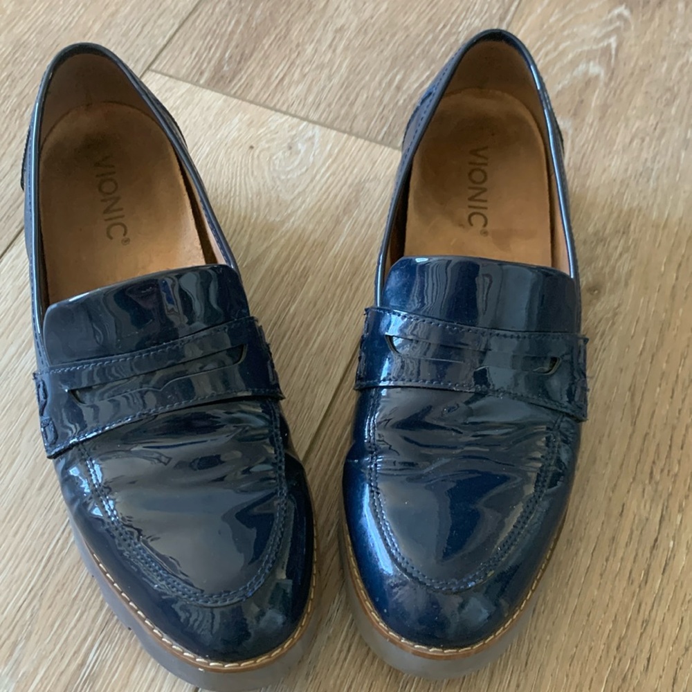 Patent Navy Blue Vionic Loafers